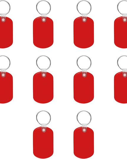 DISCOUNT PROMOS Tag Soft Plastic Keychains - 10 pack - Small Key Tag Chain For Staying Organized - Rubber Key Ring Keychain – Red