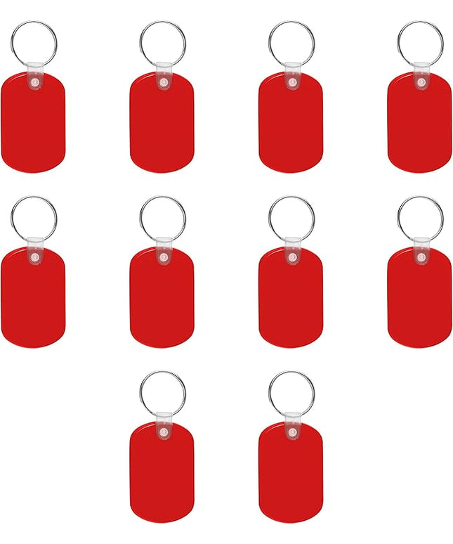 DISCOUNT PROMOS Tag Soft Plastic Keychains - 10 pack - Small Key Tag Chain For Staying Organized - Rubber Key Ring Keychain – Red