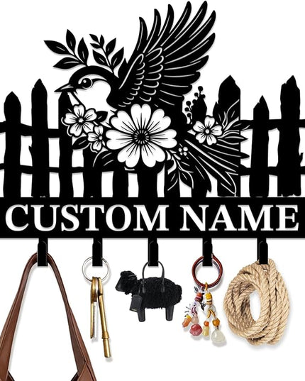 peanut case Customized Keys Holder - Personalized Birds Flower Key Hooks Wall Metal Sign Decor,Wall Holder, Garden,Door Hook (Style C)