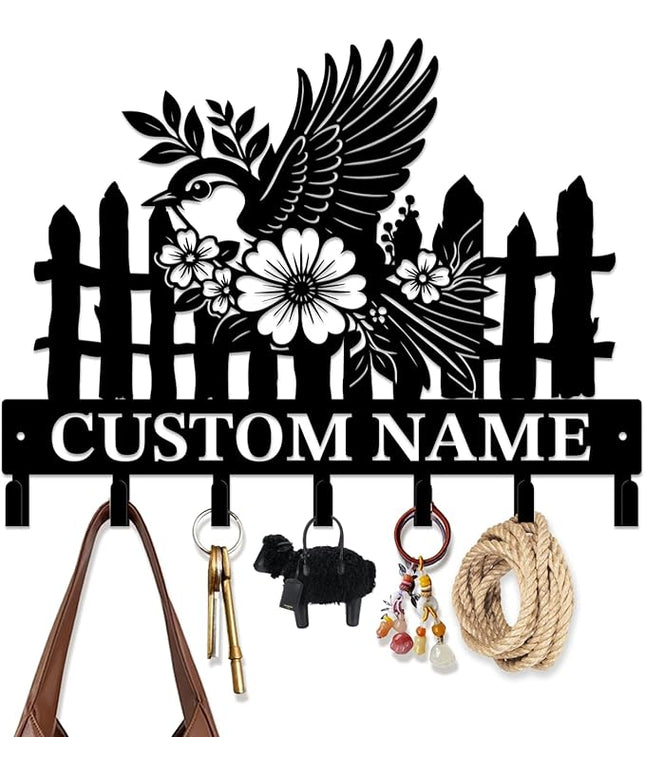 peanut case Customized Keys Holder - Personalized Birds Flower Key Hooks Wall Metal Sign Decor,Wall Holder, Garden,Door Hook (Style C)