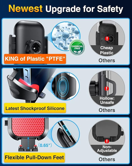 VANMASS [True Military-Grade] Car Phone Holder [Best Suction & Clip] Cell Phone Mount for Dashboard Windshield Vent Truck Cradle Dash Stand for iPhone 15 Pro Max 14 13 12 Android, Red
