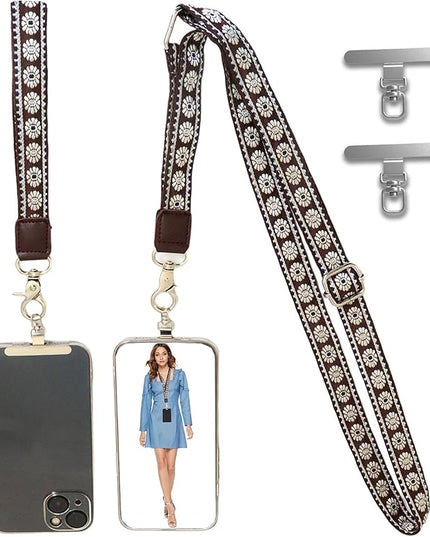 LEMEDE Wrist Keychain and Adjustable Phone Lanyard, Silver Hook Phone Crossbody Strap with 360° Rotating Phone Pads