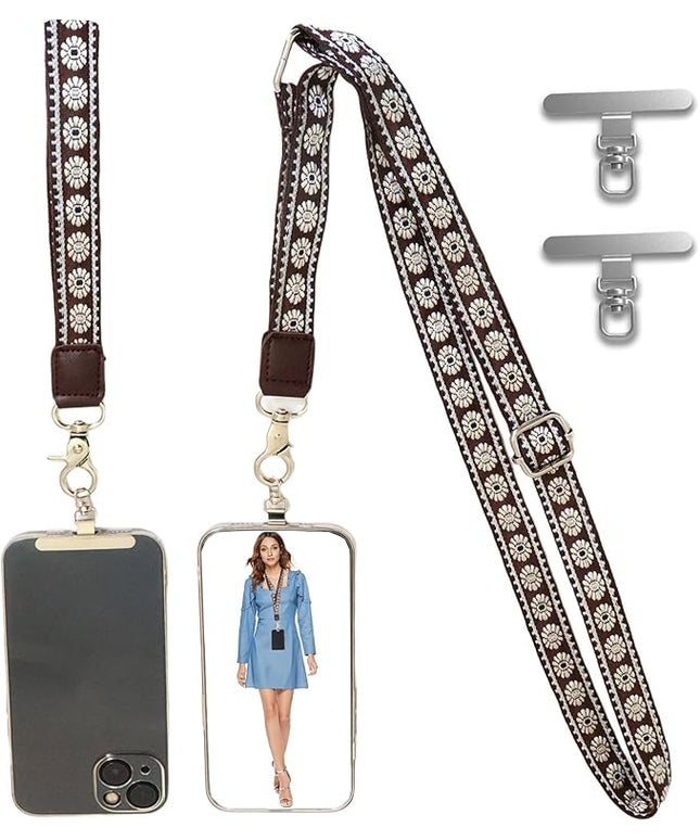 LEMEDE Wrist Keychain and Adjustable Phone Lanyard, Silver Hook Phone Crossbody Strap with 360° Rotating Phone Pads