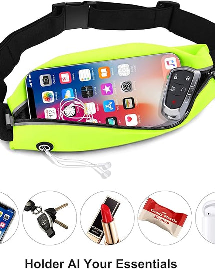 Slim Running Belt For Men and Women Waist Fanny Pack Phone Holder Pouch Bag Reflective Zipper Pocket Workout Cycling Fitness Kelly Green