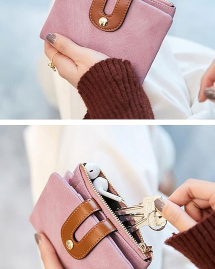 AOXONEL Women's Rfid Small Bifold Leather Wallet Ladies Mini Zipper Coin Purse id card Pocket,Slim Compact Thin