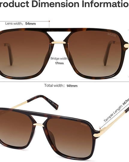 SOJOS Sunglasses for Women & Men, Square, Retro, Polarized Lens, Trendy Aviator, 90s Shades