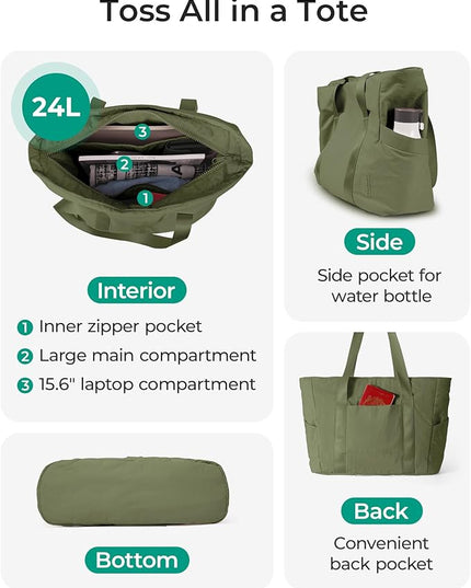 BAGSMART Tote Bag for Women, Tote Bag with Zipper Work Tote with Compartments Nurse Shoulder Hanbag for Travel, Gym