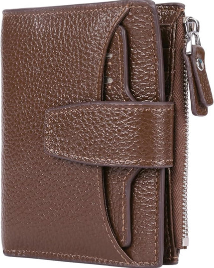 AINIMOER Women's RFID Blocking Leather Small Compact Bi-fold Zipper Pocket Wallet Card Case Purse with id Window