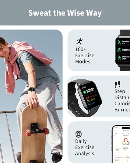 Smart Watches for Men Women, 1.8" Screen Activity Tracker, Heart Rate/Sleep/SpO2 Monitor, Make/Answer Calls, IP68 Waterproof Smartwatch for iPhone & Android, 101+ Sport Modes Fitness Reloj Inteligente