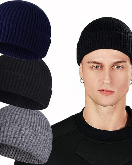 ROYBENS Swag Wool Knit Cuff Short Fisherman Beanie for Men Women, Winter Warm Hats