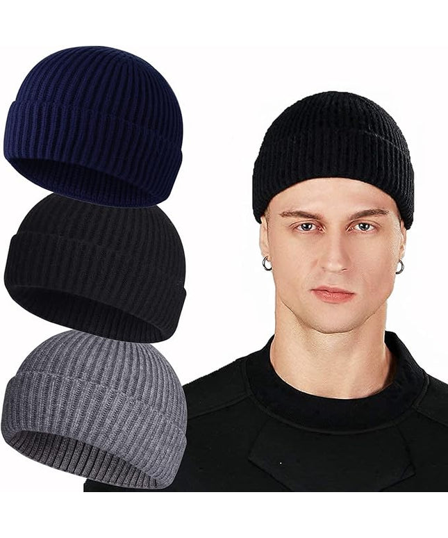 ROYBENS Swag Wool Knit Cuff Short Fisherman Beanie for Men Women, Winter Warm Hats