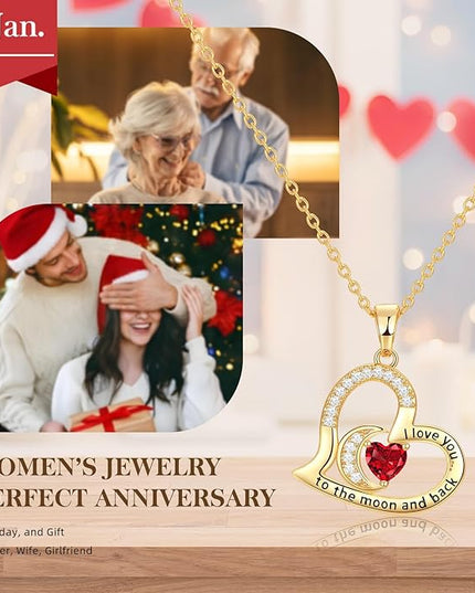 Anniversary Necklace for Women Birthstone Jewelry for Wife Gifts for Her Wife Birthday Gift Ideas Anniversary for Girlfriend I love you to the moon and back Necklaces Filled 925 Sterling Sliver