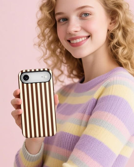 Magnetic for iPhone 17 Air Case Cute Stripes Phone Case, Shockproof Slim TPU and Hard PC Protective Phone Cover Compatible with MagSafe Designed for Women Girls, Brown