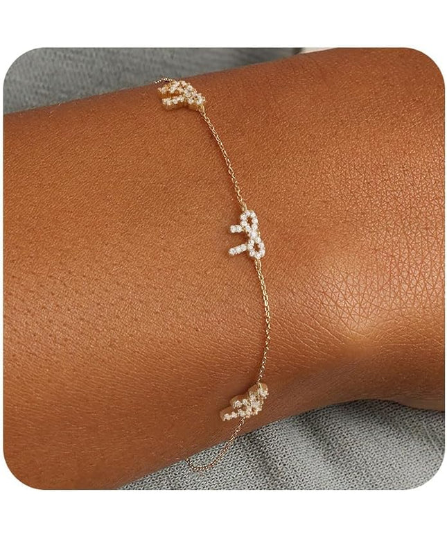 FUNEIA Dainty Silver Gold Bracelets for Women Trendy Non Tarnish 14K Gold Plated Waterproof Diamond Bracelets Cute Stackable Heart Butterfly Clover Cross Evil Eye Charm Bracelet Stack Jewelry Gifts