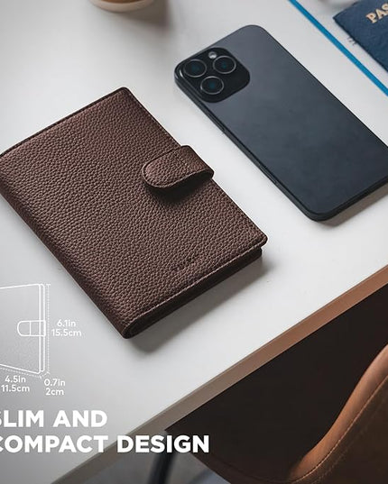 VULKIT Leather Passport Wallet for 2 Passports Slim Double Passport Holder RFID Blocking Passport Travel Wallet with ID Window for Women
