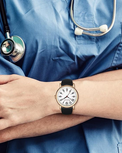 GOLDEN HOUR Waterproof Nurse Watch for Medical Professionals, Students Women Men - Military Time Luminouse Easy Read Dial, 24 Hour with Second Hand, Colorful Silicone Band
