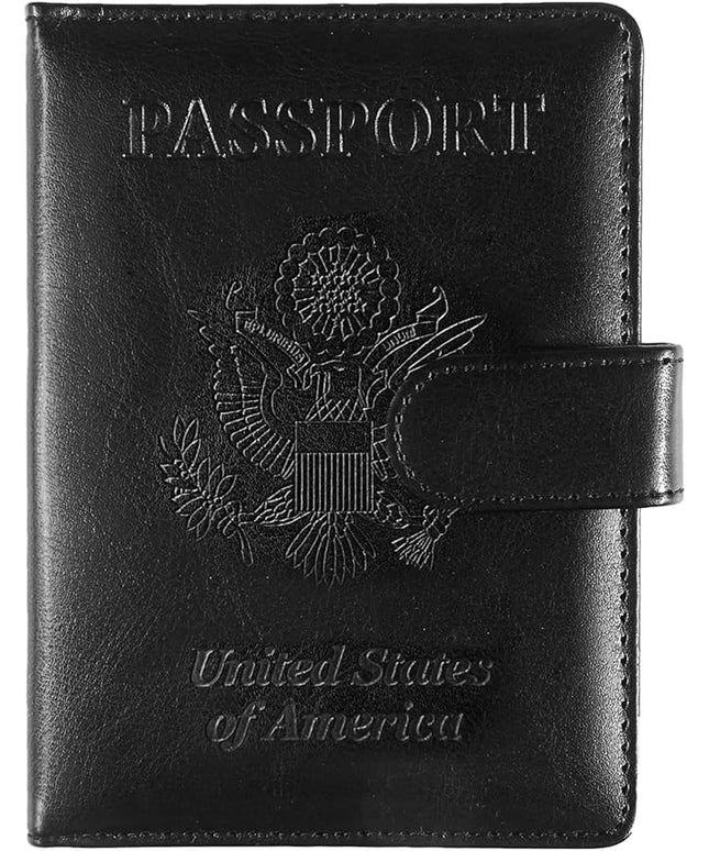 Sizobi Passport Holder for Travel, RFID Passport Cover Wallet for Women Men, Leather Passport Book Card Holder Case for International Travel Must Haves Accessories, Cruise Ship Essentials Gifts, Black