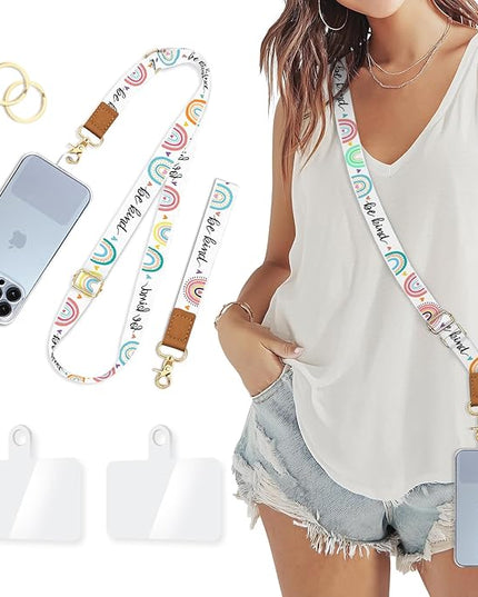 Phone Lanyard Crossbody Wrist Strap, Be Kind Cell Phone Lanyards for Around the Neck Wristlet Shoulder, Rainbow Cute Strap for Car Key Keychain Wallet ID Badge