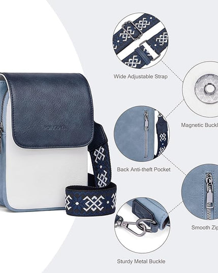 POIUGOYA Small Crossbody Bags for Women Trendy,Leather Triple Compartment Cell Phone Crossbody Wallet Purses with Card Slots