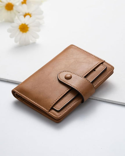Alldaily Small RFID Blocking Leather Wallet for Women, Bifold with 10 Card Slots and Zipper Pocket (Brown)