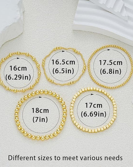 Gold Beaded Bracelets for Women, 14K Real Gold Plated Jewelry for Women Dainty Pearl Bead Bracelets Stack, Non Tarnish Trendy Stackable Ball Cross Stretch Bracelet Set Fashion Accessories Gifts