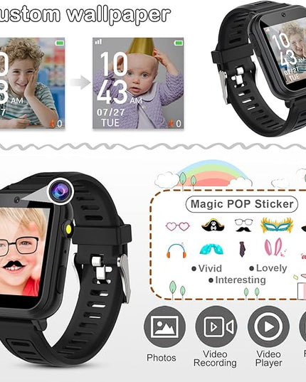 Phyulls Smart Watch for Kids, Smart Watch Toys with 39 Games Camera Video Recorder Music Alarm Calculator Calendar Flashlight Stopwatch Pedometer Gift Toys for 3-12 Years Old Boys and Girls (Black)