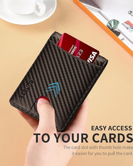 RUNBOX Slim Wallet for Men Genuine Leather RFID Blocking Bifold Minimalist Front Pocket Mens Wallet with Money Clip Thin Gift Box