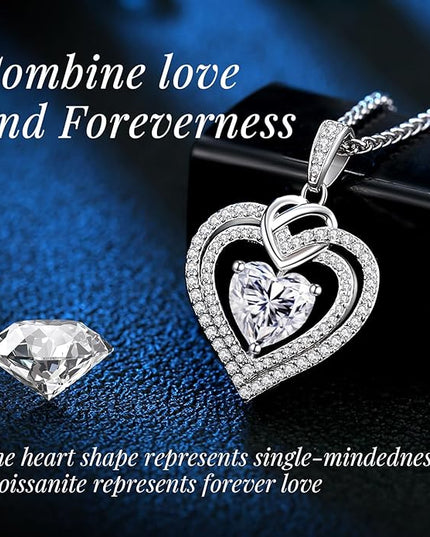 OOBEE Moissanite Heart Necklaces for Women, 1- 4 Carat Moissanite 925 Sterling Silver Gold Plating Fine Women Necklace，Ideal Anniversary Birthday Christmas Valentine Mothers Day Jewelry Gifts for Mom Wife Her Girlfriend