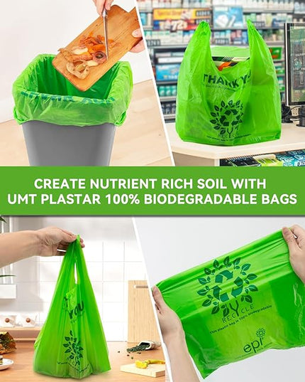 [500 per box] | Recyclable Compostable Reusable Biodegradable Plastic T-Shirt Bags | Grocery Shopping Bags | Green Eco Plastic Bags (500 per box) | T-Shirt Carryout Bags 500 count Restaurant Quality, Durable, Reusable and Econ Friendly | Measures 11. 5...