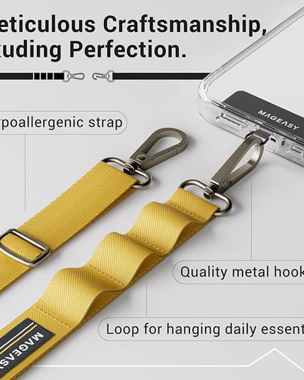 MAGEASY Universal Cell Phone Lanyard Crossbody - Anti-Theft Crossbody Phone Strap for iPhone 16 Pro Max & Most Smartphones, for Men & Women | 20mm (Mustard Yellow)