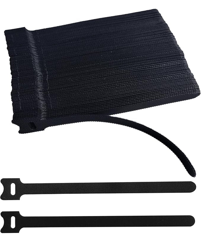 100 PCS 8 Inches Black Reusable Cable Ties, Adjustable Cord Straps, Cable Organizer, Cord Wrap and Hook Loop Cords Management