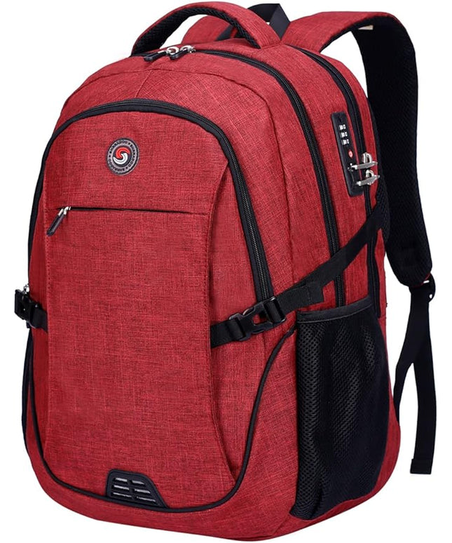 SHRRADOO Anti Theft Laptop Backpack Travel Backpacks with usb Charging Port for Women Men High School College Backpack Computer Bag Fits 17 Inch Laptop,Red