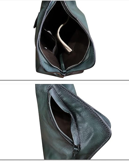 Genuine Leather Sling Bag for Men and Women Vintage Full Grain Leather Sling Purse Chest Daypack Over Shoulder Crossbody Bag (Gray)