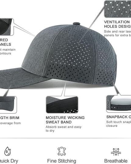 VOBOOM Men Snapback Trucker Hat, Baseball Cap for Breathable Side Laser Cut Holes