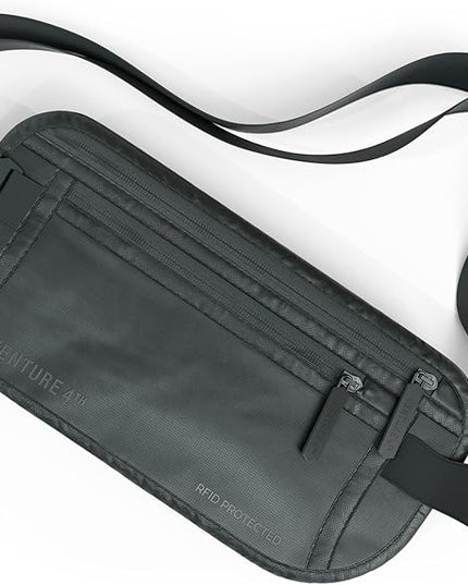 VENTURE 4TH Money Belt for Travel – Hidden Under-Clothes RFID Blocking Passport Holder & Slim Travel Wallet Pouch for Men & Women to Protect Cash, Cards & Documents (Sleek Gray)