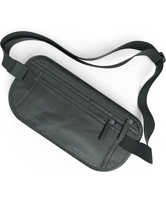 VENTURE 4TH Money Belt for Travel – Hidden Under-Clothes RFID Blocking Passport Holder & Slim Travel Wallet Pouch for Men & Women to Protect Cash, Cards & Documents (Sleek Gray)