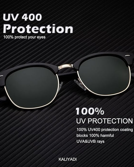 KALIYADI Polarized Sunglasses for Men and Women Semi-Rimless Frame Driving Sun glasses UV Blocking