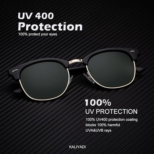 KALIYADI Polarized Sunglasses for Men and Women Semi-Rimless Frame Driving Sun glasses UV Blocking