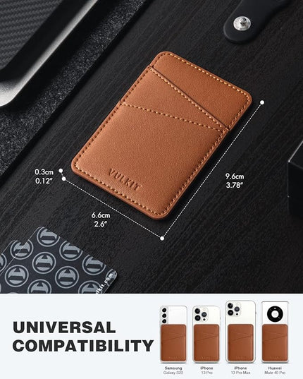 VULKIT Phone Card Holder Wallet Leather Adhesive Pocket RFID Blocking Credit Card Sleeves Stick Back of Phone Smartphones Brown