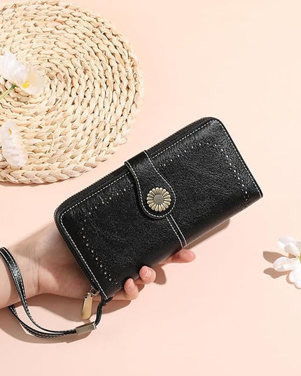 SENDEFN Wallet for Women RFID Blocking Leather Clutch Long Purse Large Capacity Credit Card Holder Wristlet