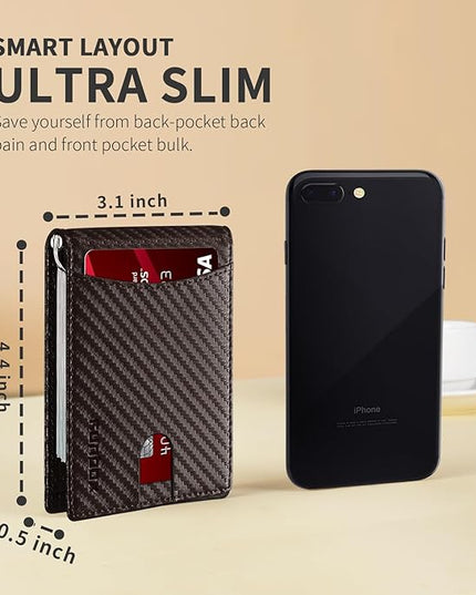 RUNBOX Slim Wallet for Men Genuine Leather RFID Blocking Bifold Minimalist Front Pocket Mens Wallet with Money Clip Thin Gift Box