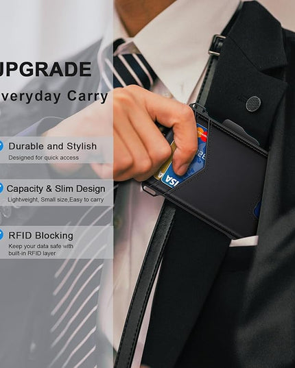 GHUKY Wallet for Men, Minimalist Slim Mens Wallet with Money Clip, RFID Blocking Smart Pop Up Card Wallet with ID Window, Compact Bifold Wallet,Metal Aluminum Credit Card Holder