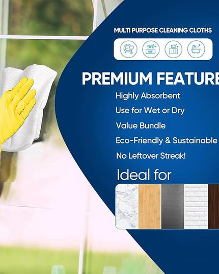 AIDEA Microfiber Cleaning Cloth White-100PK, Absorbent Cleaning Rags, Commercial Shop Rags Lint-Free, Scratch-Free, White Microfiber Towels for Cars, Kitchen Towels White 11.5 in.x 11.5 in.