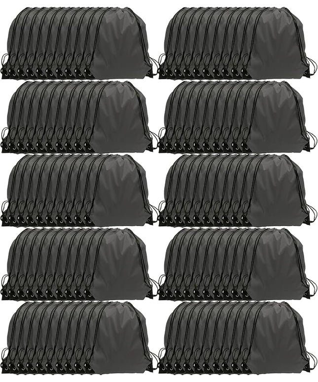 GoodtoU Drawstring Backpacks, 100 Pieces Drawstring Bags Bulk Nylon Backpack for Sport, Traveling, Team (Grey)