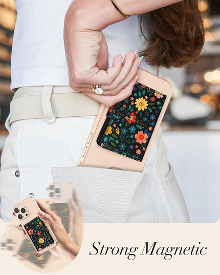 Shorogyt for Magnetic Phone Wallet Compatible with Magsafe Card Holder -Cute Luxury Slim Leather Mag Wallets for Women Fit 4 Cards,for iPhone 17/16/15/14/13/12 Series for Apple RFID Magnet, Black