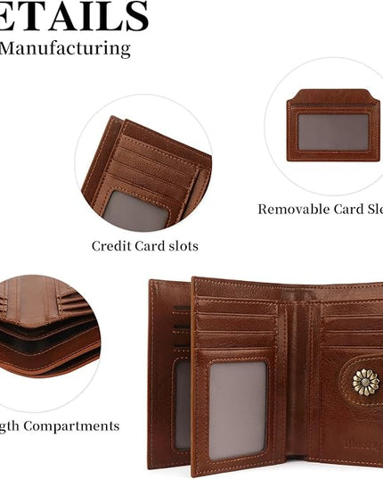 Blucoay Wallet Women,RFID Blocking Womens Wallet,Real Leather Bifold Compact Small Wallet for Women Card Holder with Zip Coin Pocket(Darkcoffee)