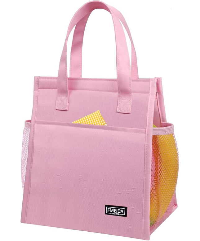 Fmeida Insulated Lunch Bag Women, 9L Large Lunch Bags with Multiple Pockets, Reusable Thermal Cooler Tote for Work, Office, Picnic, Travel | Hook and Loop Closure, Pink