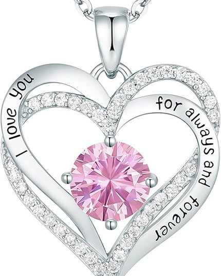 CDE Forever Love Heart Necklaces for Women, Wedding Anniversary, Birthday Mothers Day Christmas Day Gifts for Mom, Mother, Wife, friend, S925 Silver Jewelry with Birthstone Pendant
