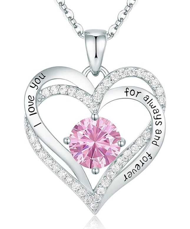 CDE Forever Love Heart Necklaces for Women, Wedding Anniversary, Birthday Mothers Day Christmas Day Gifts for Mom, Mother, Wife, friend, S925 Silver Jewelry with Birthstone Pendant