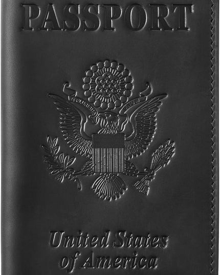 Jack&Chris Leather Passport Holder, Passport Travel Wallet Cover Case for Men Women, Leather Travel Documents Organizer Protector, JC105-Black